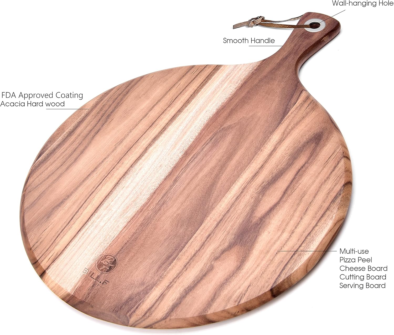 Acacia Wood Pizza Peel Cutting Board Cheese Paddle Board Bread and Crackers Platter with Handle 16 x 12 x 0.5 Inch Pack of 2 J8168