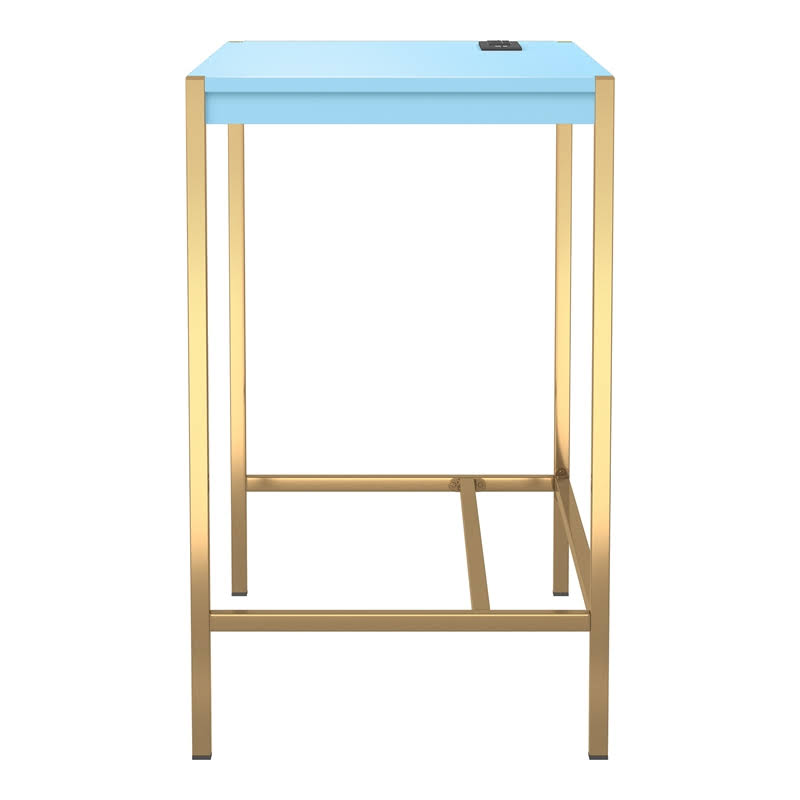 Aruba Blue and Gold Wood Writing Desk with USB Port D104