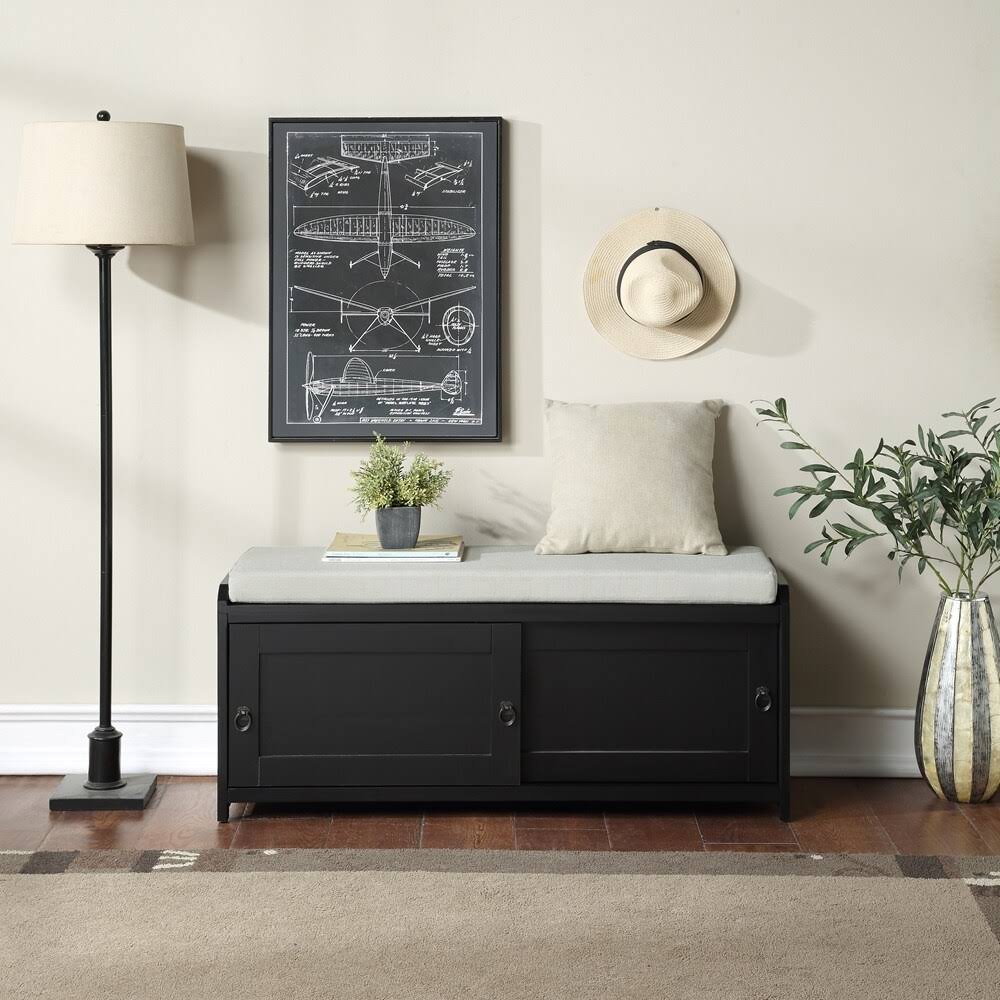 Grey Wood Storage Bench with Cabinets J860859