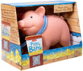 Pink Rubber Piggy Bank with Blue and White Scarf L256