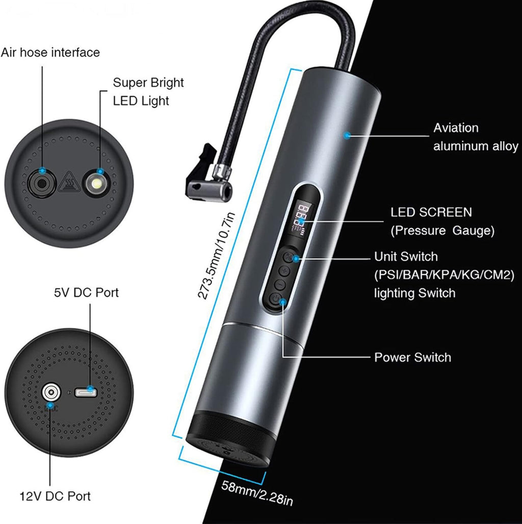 Handheld Air Compressor Portable Inflator, 6600mAh Rechargeable 120PSI Tire Pump with LED Display R229306