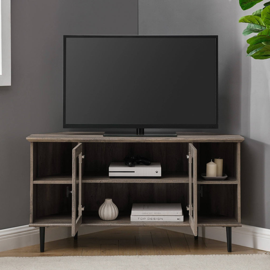 Dark Walnut Glass Door Corner TV Console X898980