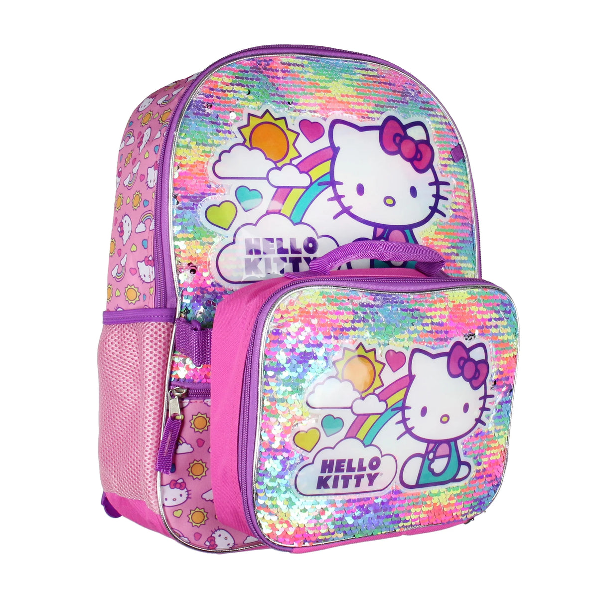 Neon Rainbows Magic Sequins 5 Piece Set Travel Backpack Lunch Bag Cinch Bag Gadget Case Water Bottle N84565
