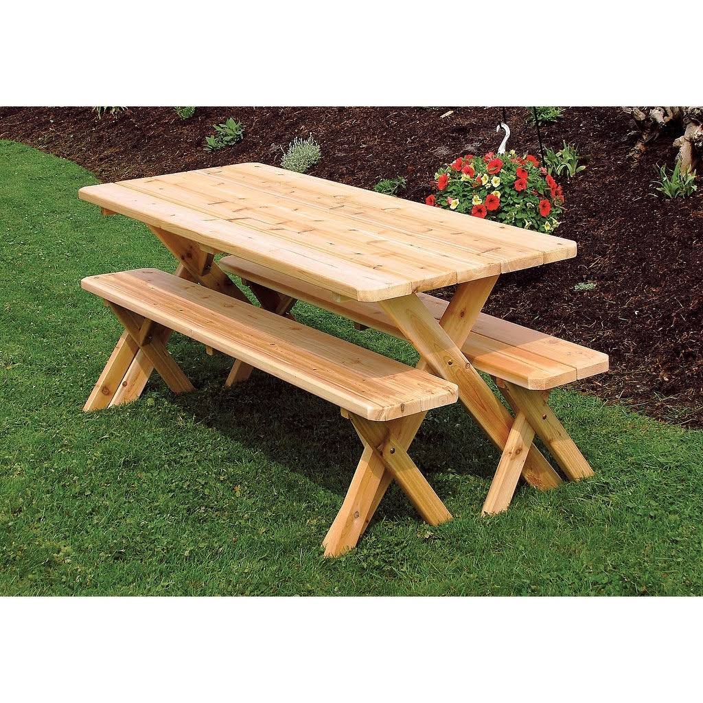 Cedar 4 Cross Leg Picnic Table with 2 Benches E3329