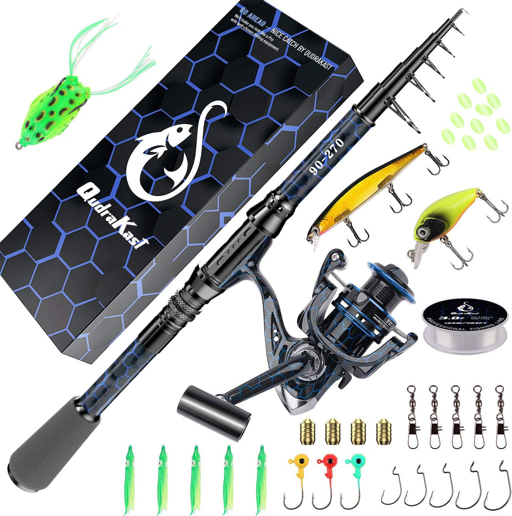 Carbon Fiber Telescopic Fishing Rod and Reel Combo Kit with Tackle Box, Pack of 2 O197
