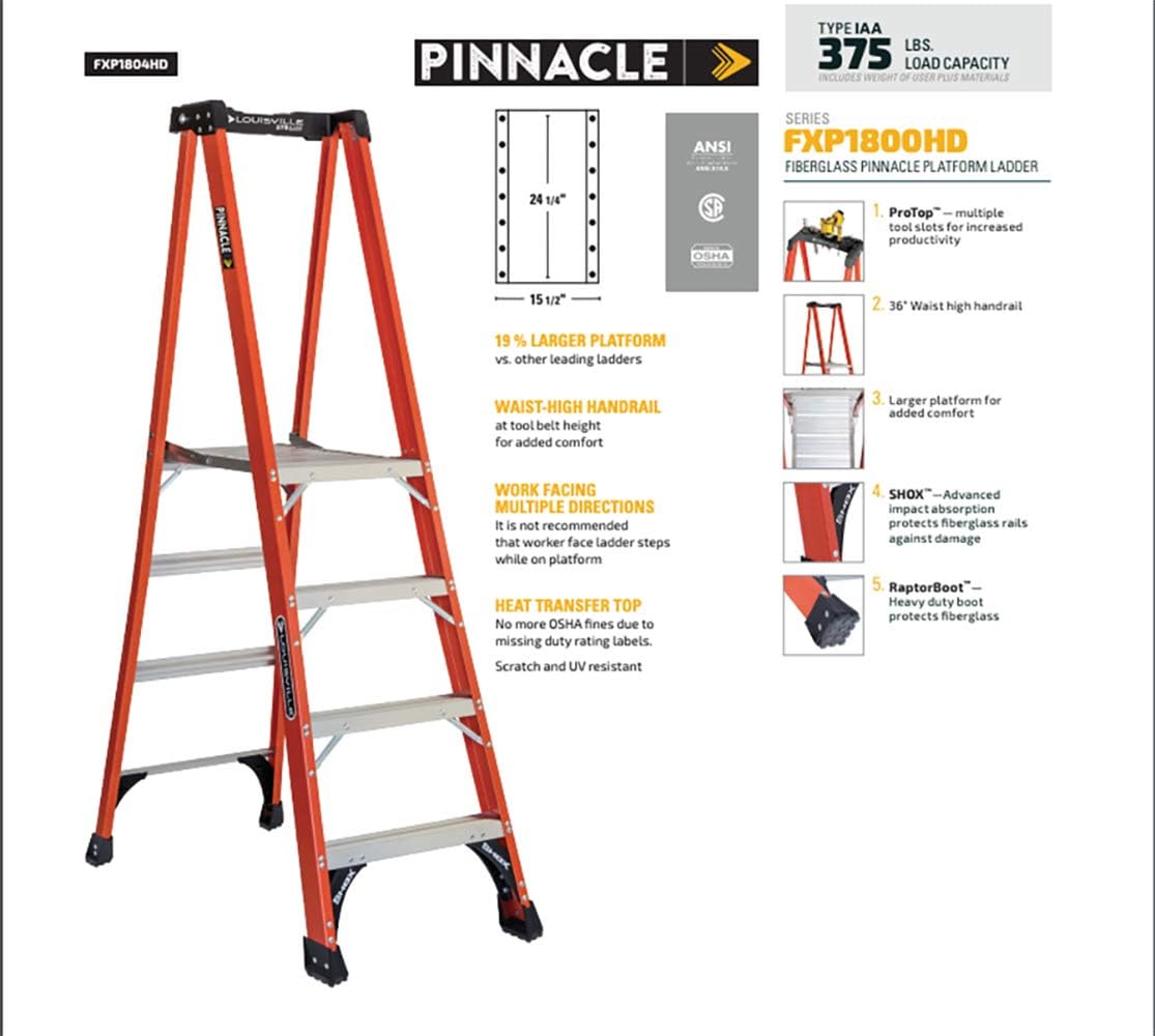 Fiberglass Platform Ladder, 4-Feet, 375-Pound Load Capacity M330