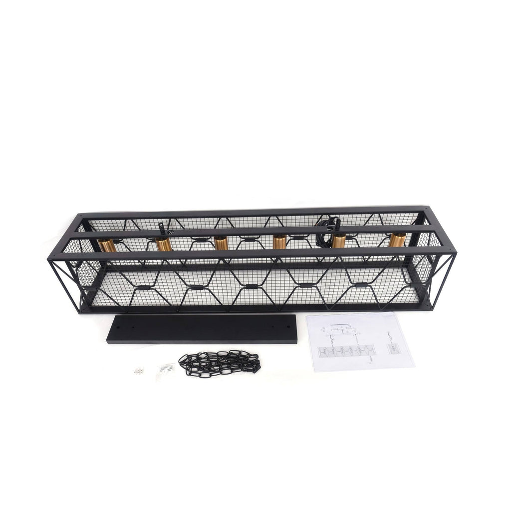 Black 5-Light Rectangular Cage Linear Kitchen Island Light I46484
