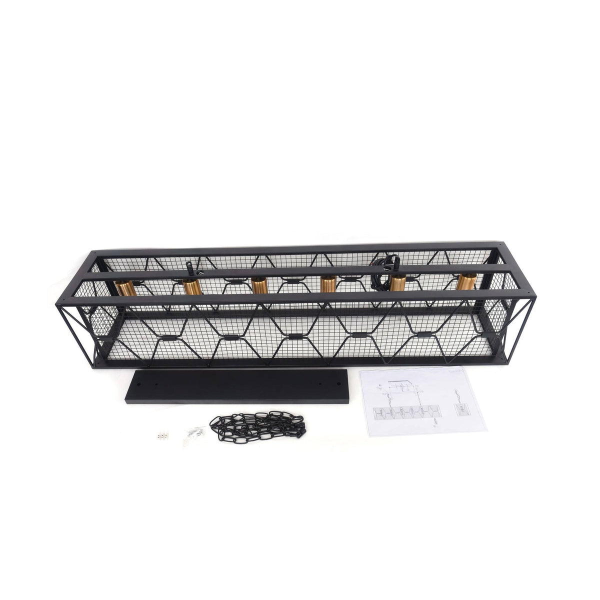Black 5-Light Rectangular Cage Linear Kitchen Island Light I46484