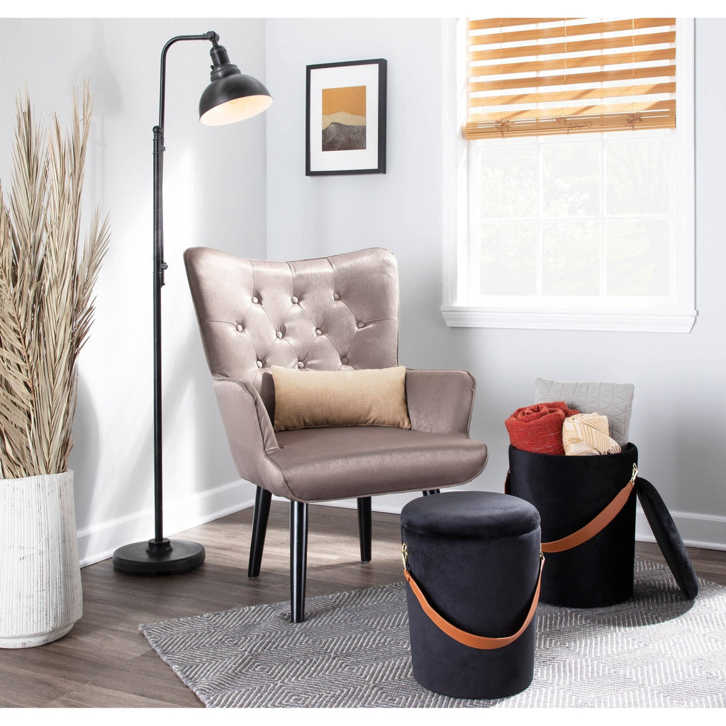 Green Satin Accent Chair with Wooden Legs J527