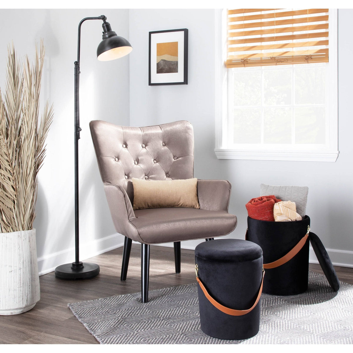 Green Satin Accent Chair with Wooden Legs J527
