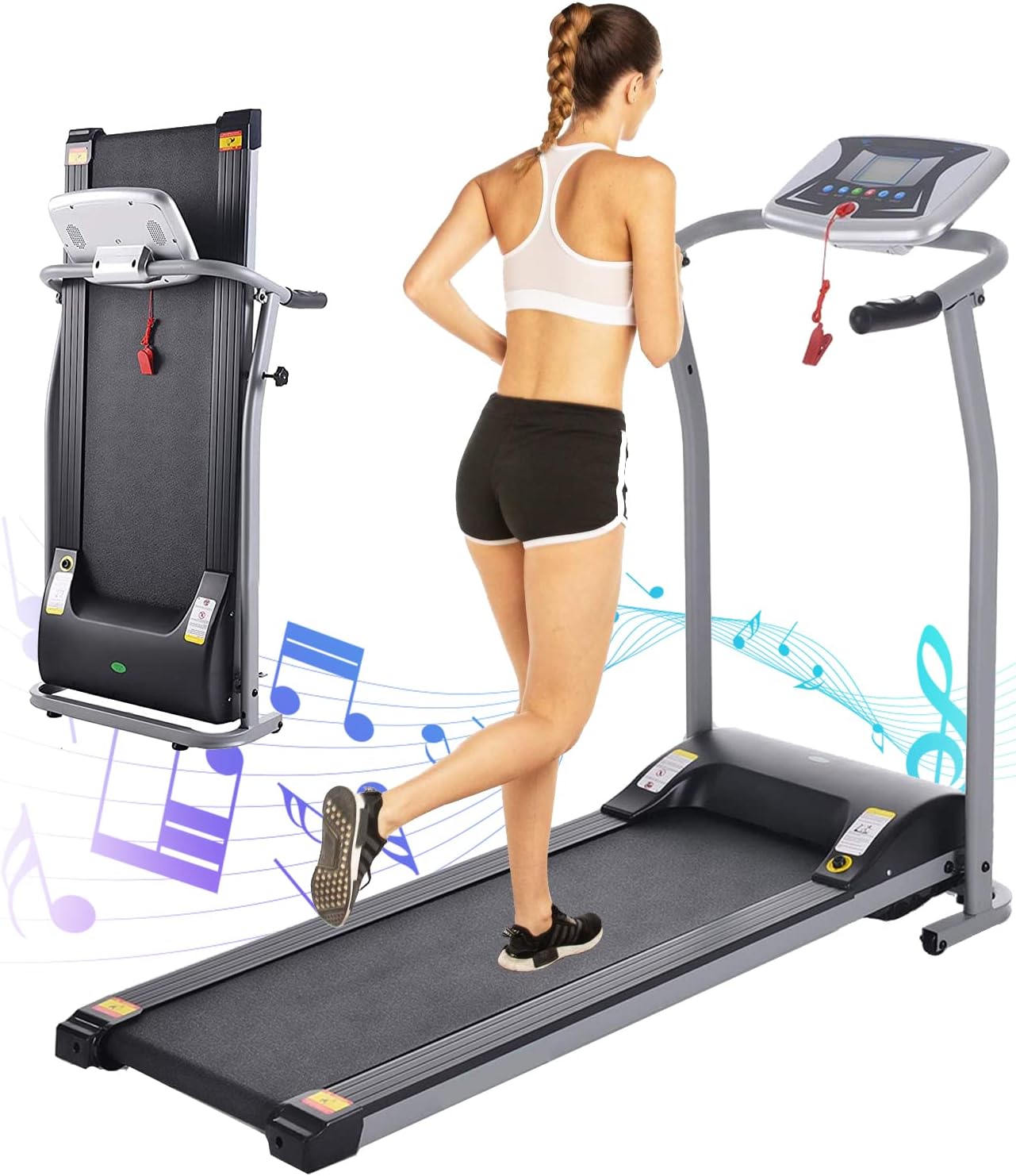 Folding Electric Treadmill with LCD and Pulse Rate Grips P327705