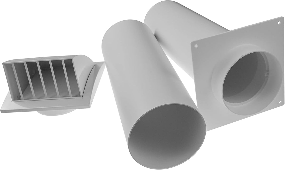 White Louvered Dryer Vent Hood with Pipe and Duct Connector, Pack of 2 S439
