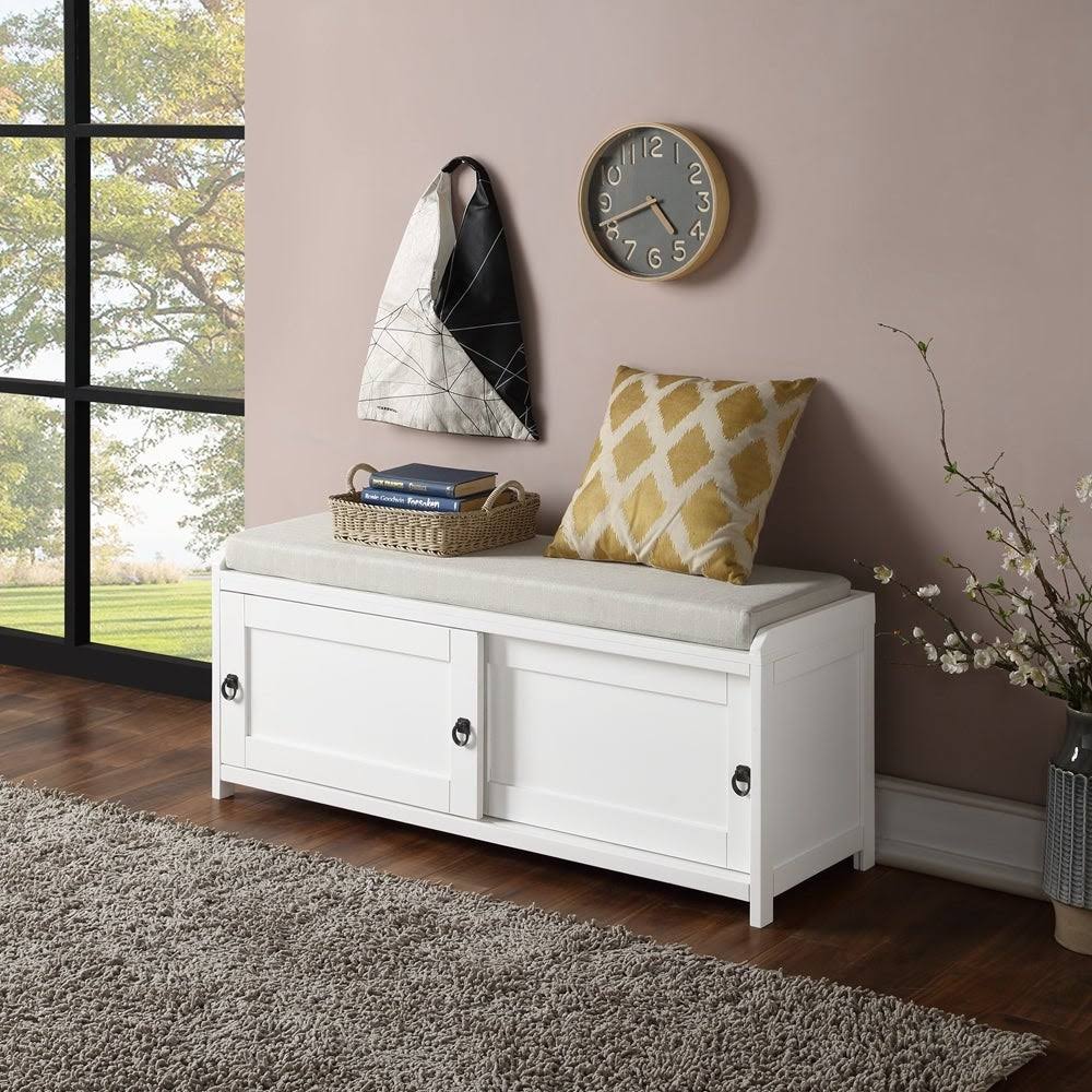 Grey Wood Storage Bench with Cabinets J860859