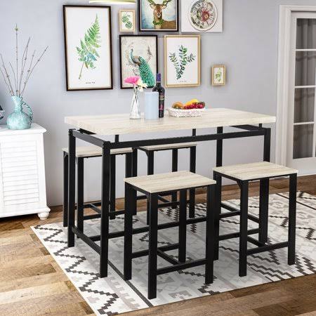 5 Piece Bar Table Set with 4 Stools Metal Frame Q905