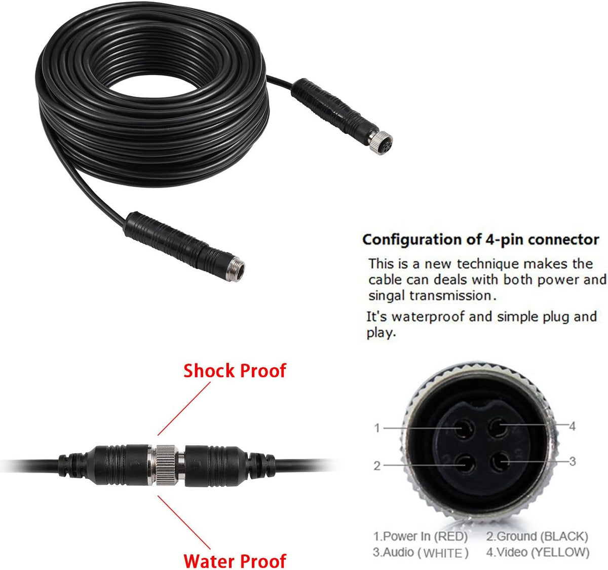 Heavy Duty Waterproof Backup Camera System with 7 inch Monitor and 66ft Cable M2014