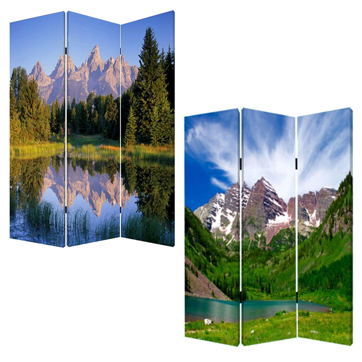 Multi Color Wood Canvas Mountain Peaks Screen Q659