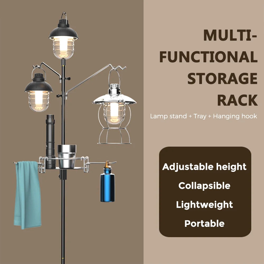Collapsible Camping Lamp Pole Adjustable Heights Lightweight Aluminum Alloy Lantern Hanger G109745