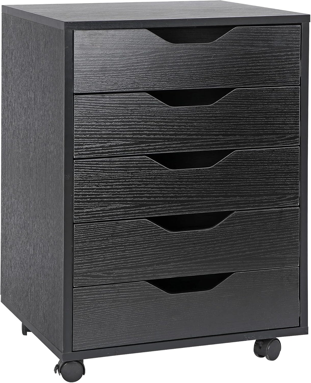 Black 5 Drawer Mobile Wood Filing Cabinet with Lockable Casters X7968