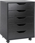 Black 5 Drawer Mobile Wood Filing Cabinet with Lockable Casters X7968