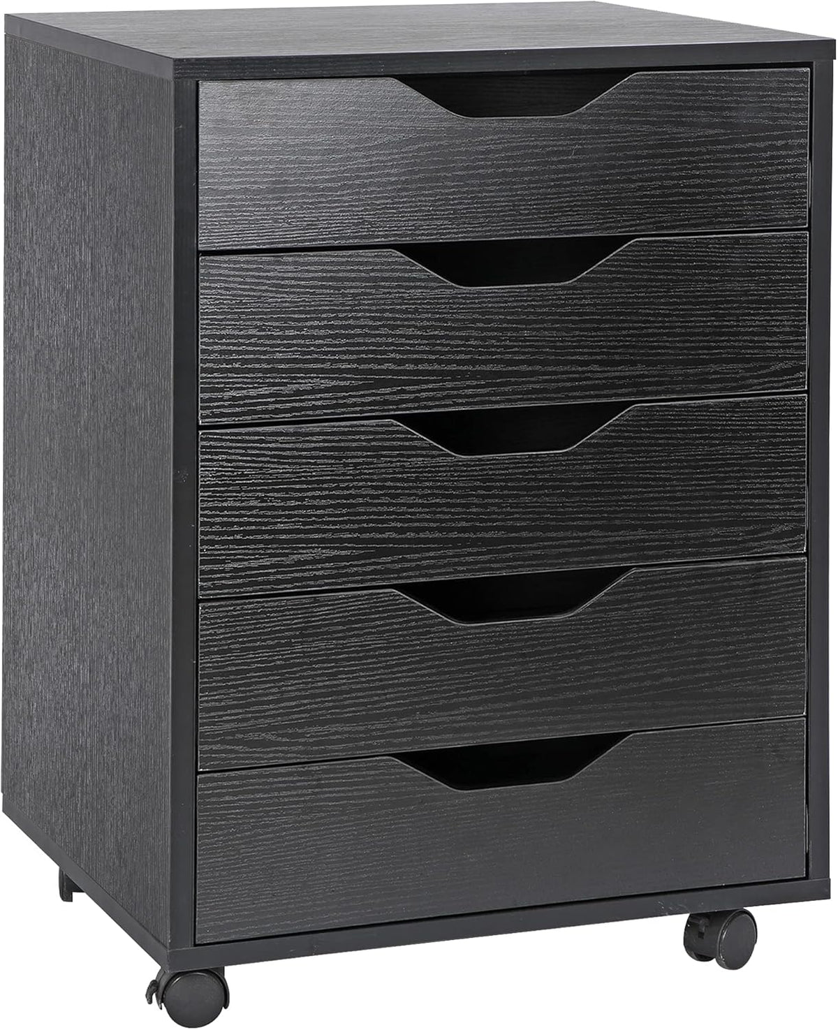 Black 5 Drawer Mobile Wood Filing Cabinet with Lockable Casters X7968