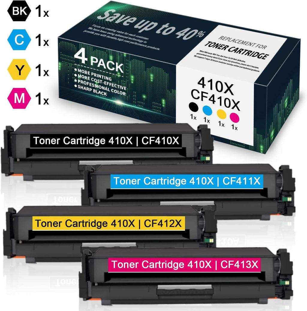 4 Pack High Yield CF410X CF411X CF412X CF413X Toner Cartridge Replacement for HP Color Pro M452 M477 MFP B911