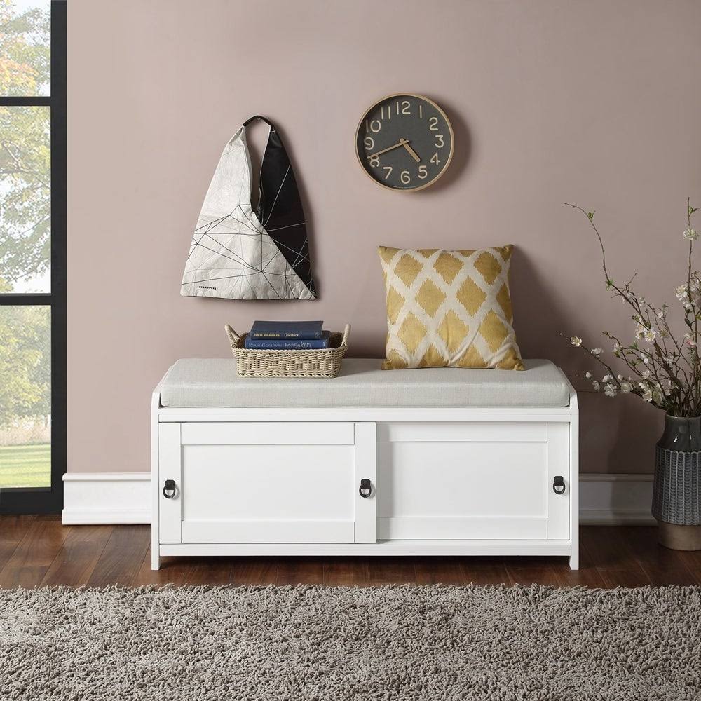 Grey Wood Storage Bench with Cabinets J860859
