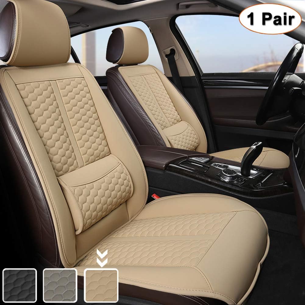 Beige Sideless Car Seat Covers with Lumbar Support and Headrest Cover M979