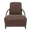 Brown Tufted Leather Accent Chair with Cast Iron Base J7364