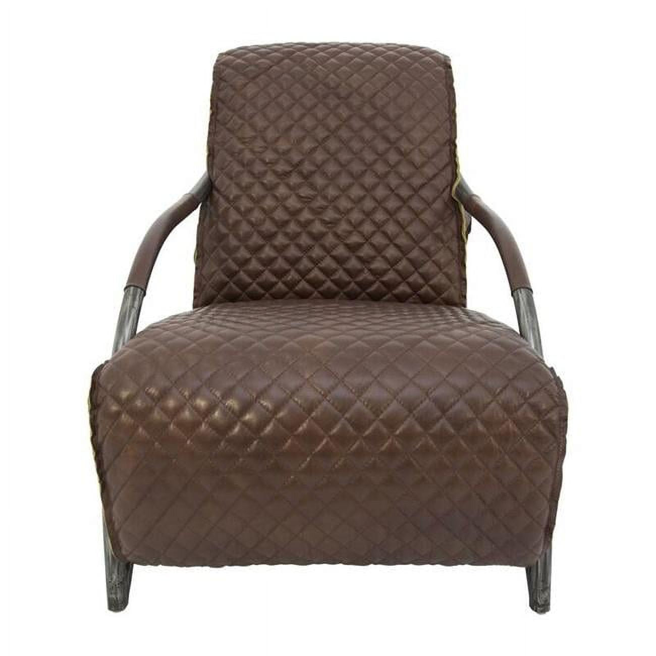 Brown Tufted Leather Accent Chair with Cast Iron Base J7364