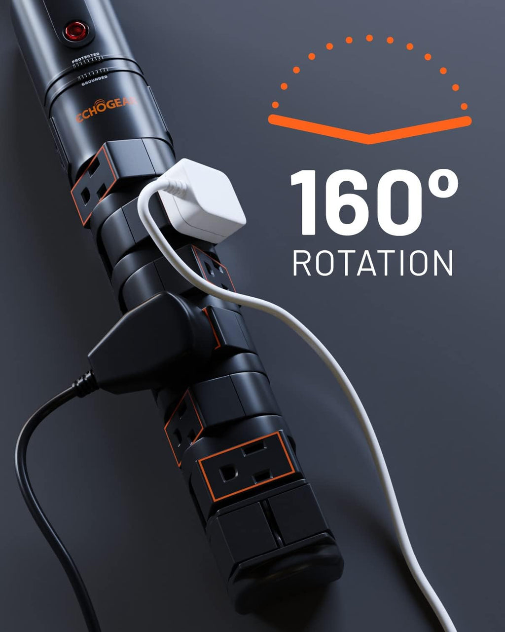 Rotating Outlet Surge Protector 2 Pack with 8 Outlets, Flat Plug, Long Cord, Black C29203