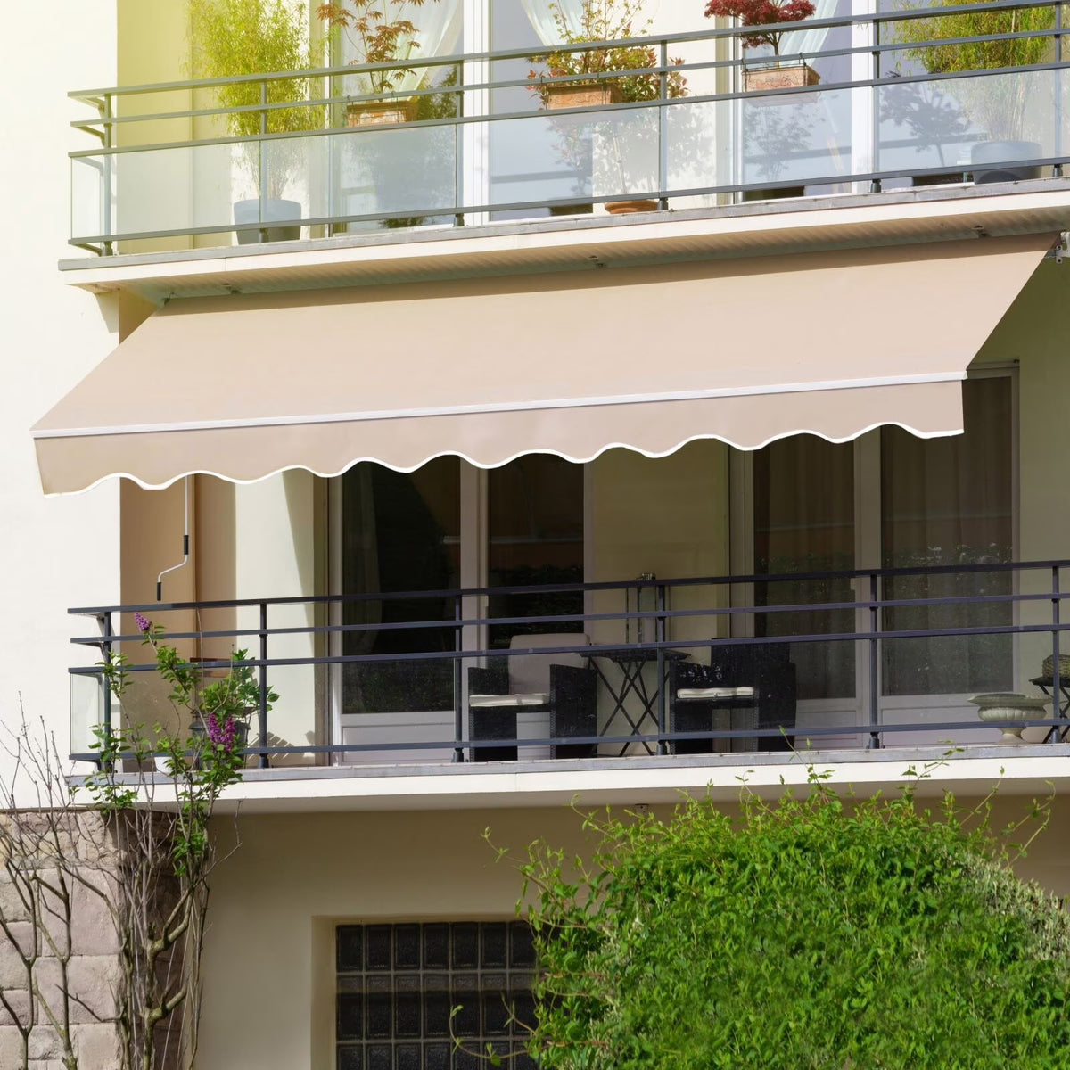 Beige Retractable Patio Awning Sun Shade Cover Q31058