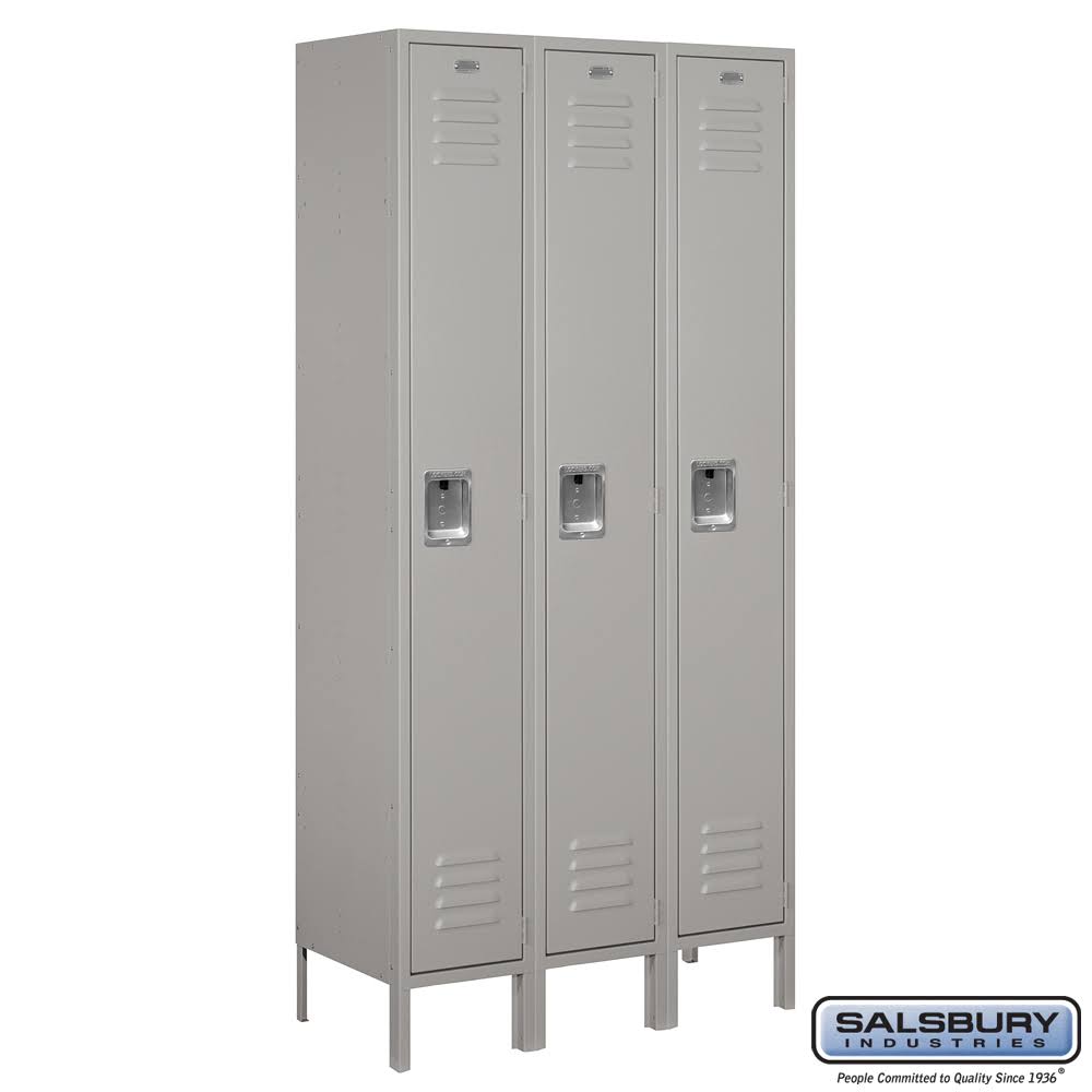 Metal Locker, Single Tier, 3 Wide, 6 Feet High, 15 Inches Deep, Gray K1874