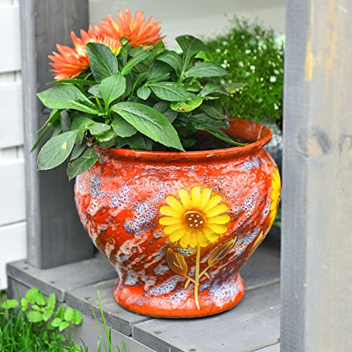 9 Inch Hand Painted Ceramic Planter Pot with Drainage Hole Y320
