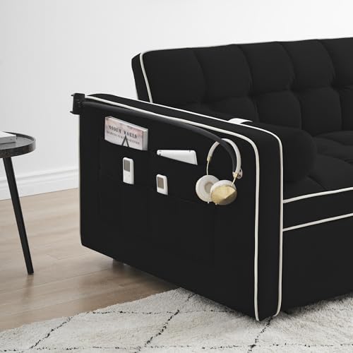 Beige Convertible Couch with Pullout Bed Sleeper Sofa Y518