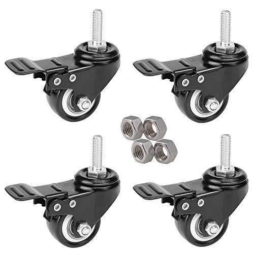 4pcs Stem Casters M8X25 with Brake Lock 2 inch Heavy Duty PU Rubber Swivel Castor Wheel F581172
