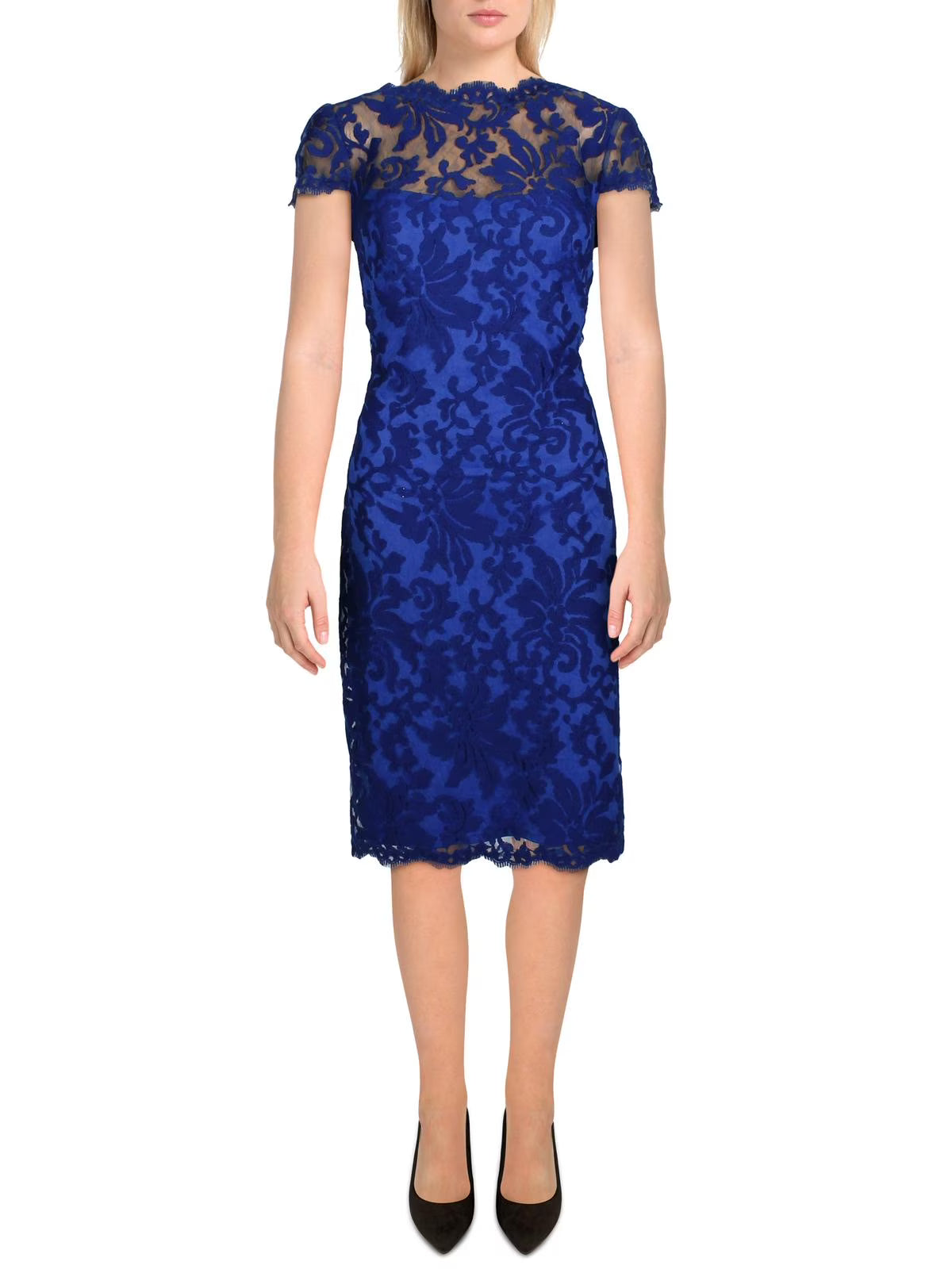 Blue Embroidered Cap Sleeves Cocktail Dress G16458