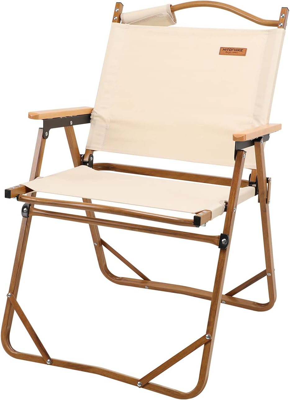 Beige Folding Camping Chair with Beech Armrest D221