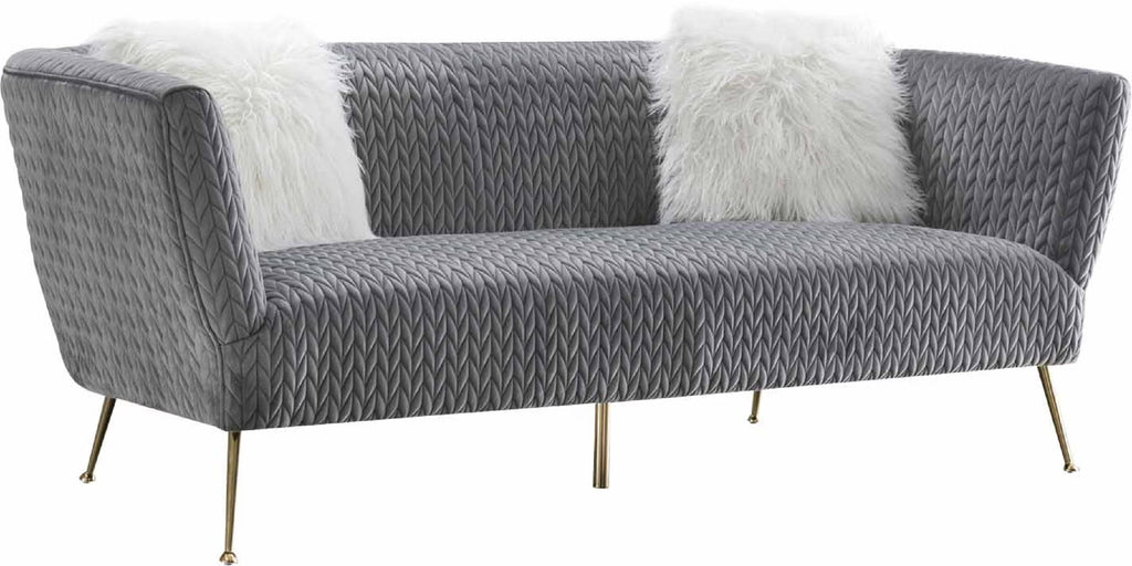 Grey Velvet Sofa with 2 Pillows D155