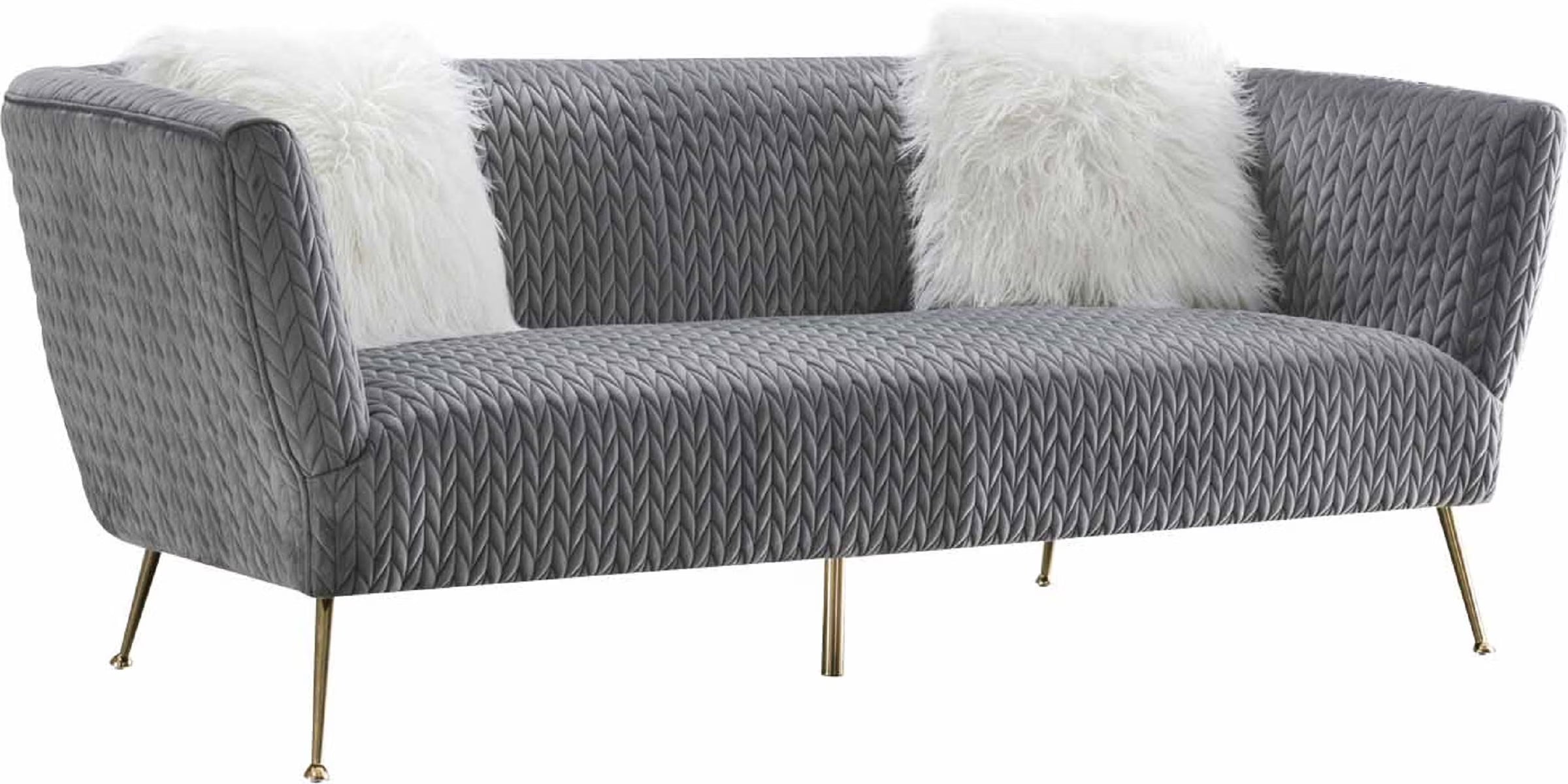 Grey Velvet Sofa with 2 Pillows D155