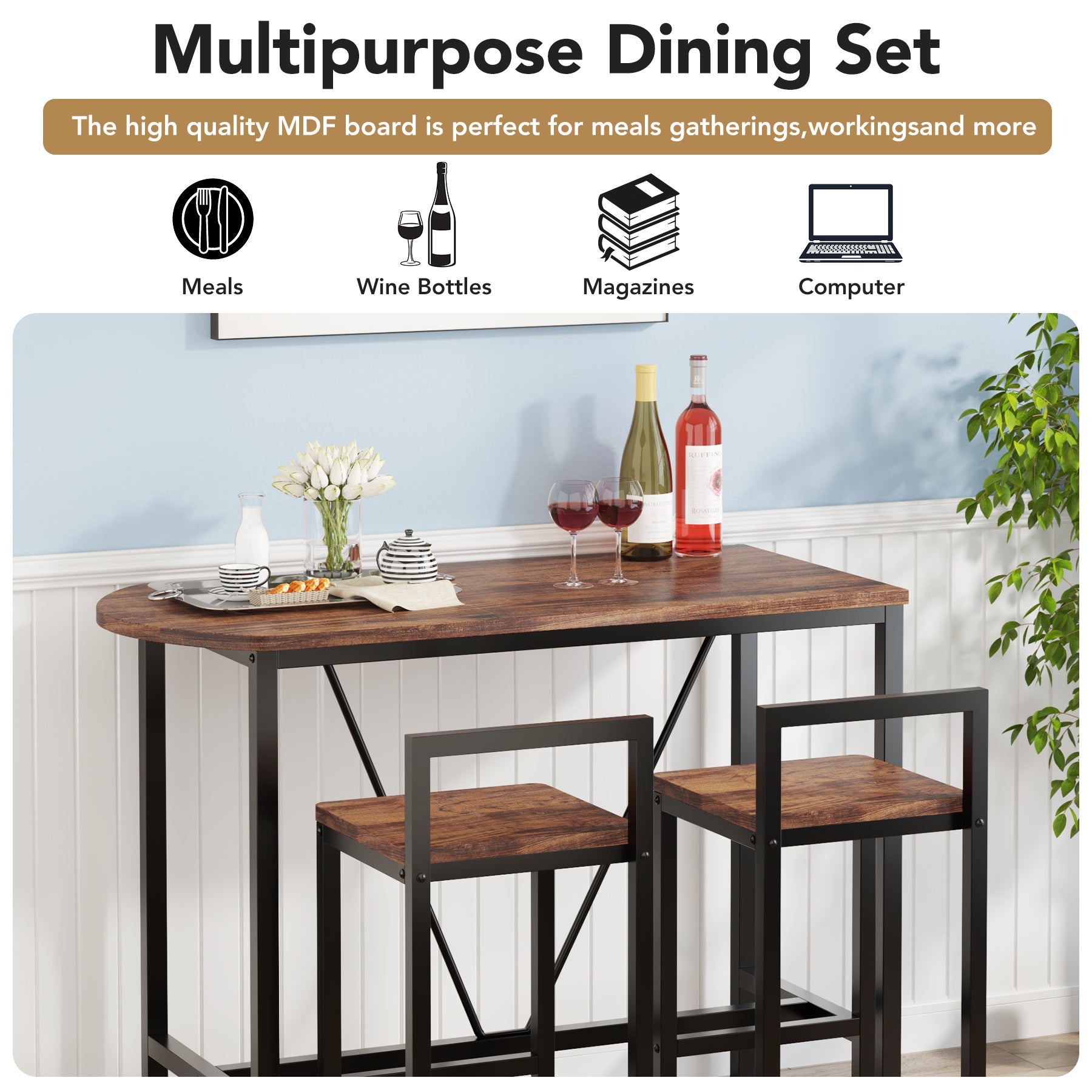 3-Piece Bar Table Set, 39.4 Marble White L1987