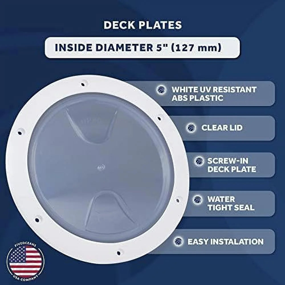 Round Inspection Deck Plate With Detachable Clear Lid, UV-Resistant White Plastic D5429