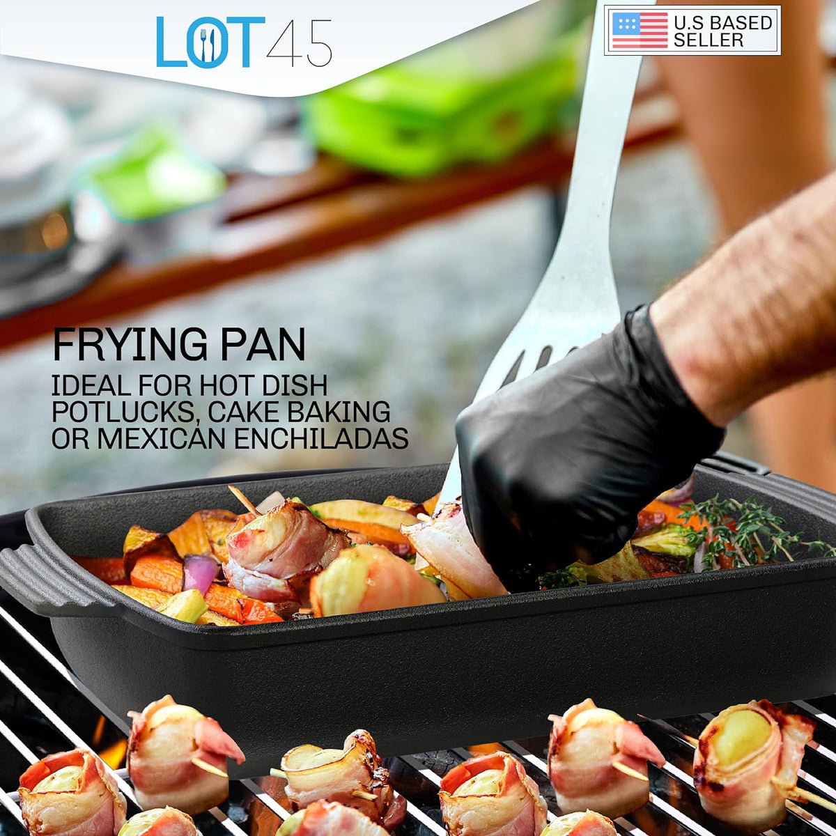 Cast Iron Casserole Dish With Lid 6 Quart Preseasoned 2 In 1 Cookware Set C67018