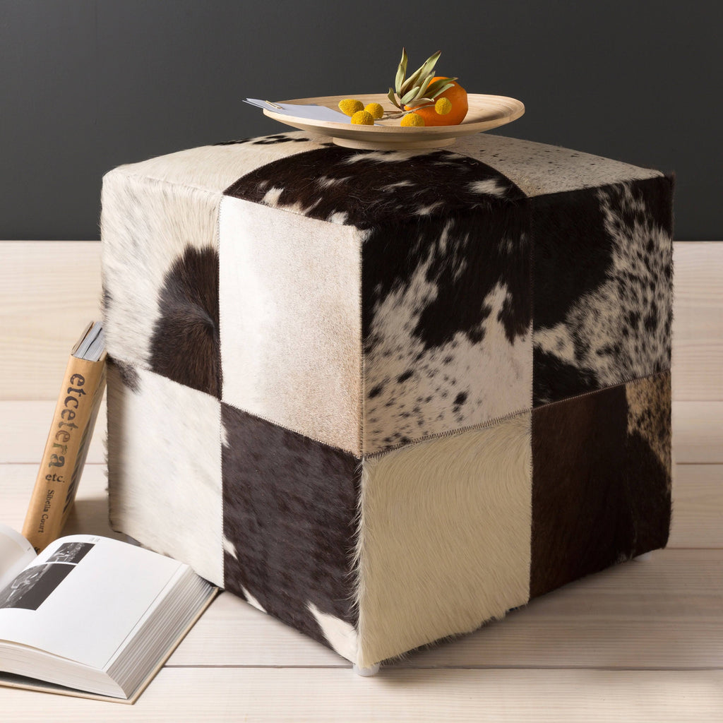 Leather Cowhide Cube Pouf Ottoman F4901