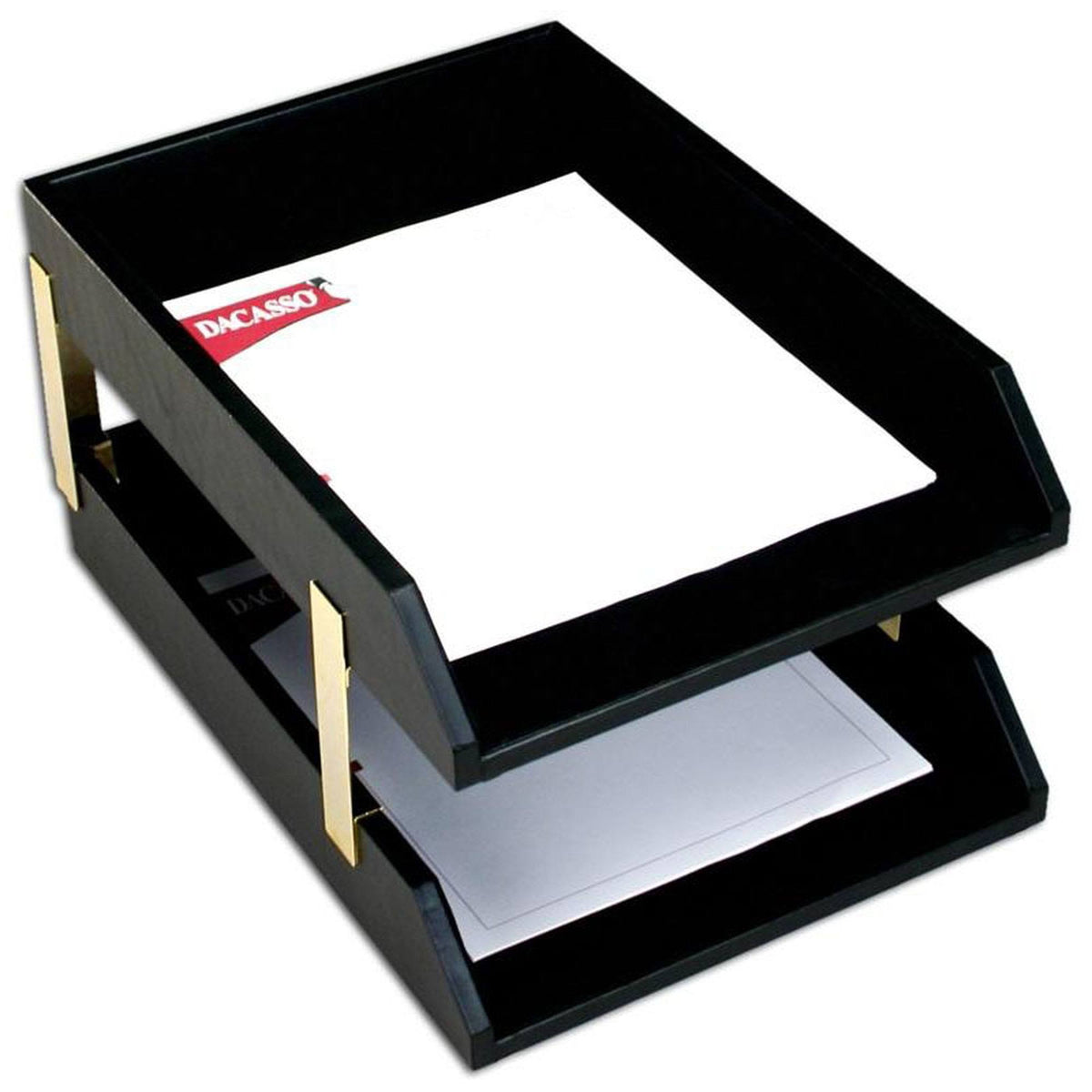 Black Leather Double Legal Trays with Gold Posts D869525