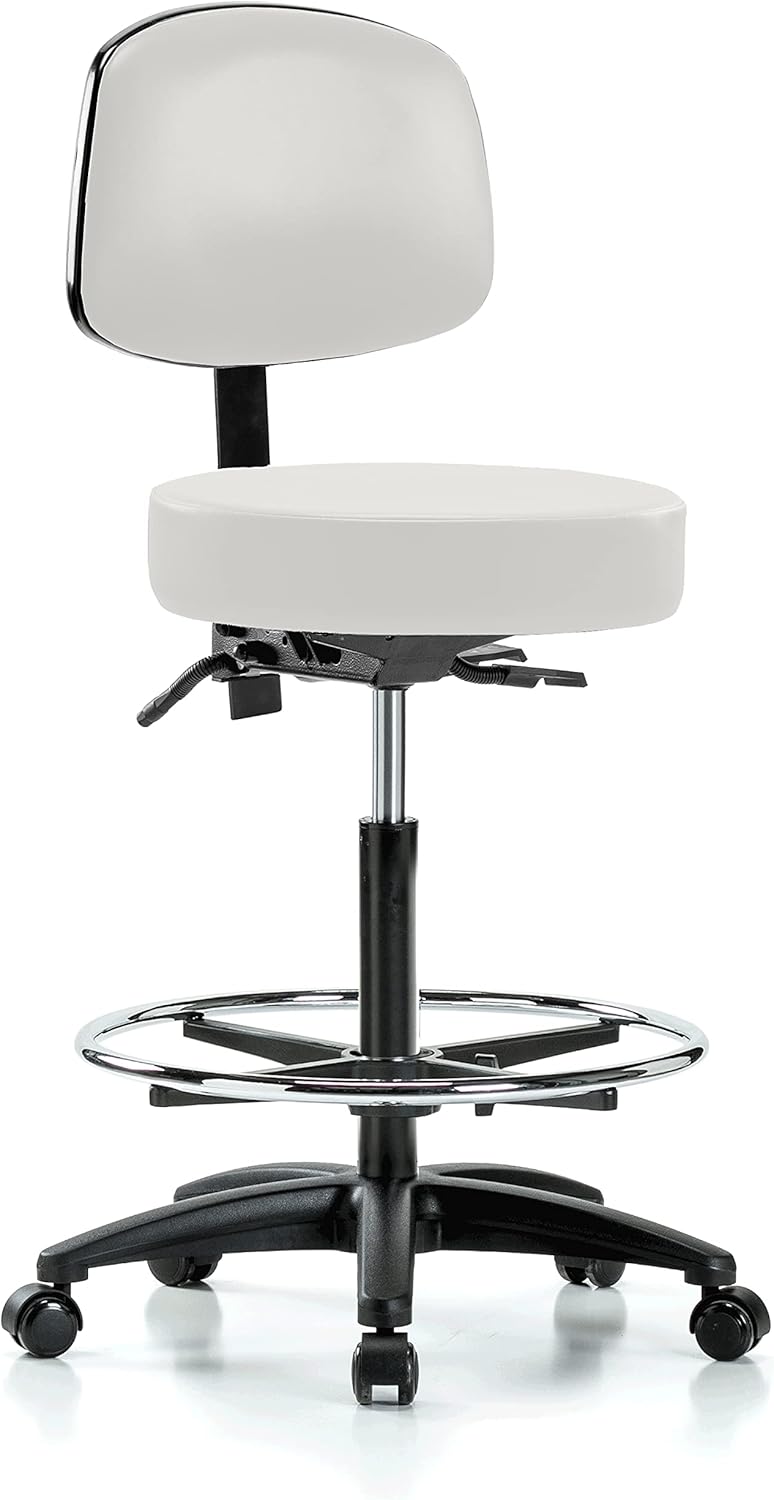 Rolling Height Adjustable Doctor's Stool with Back and Footring F384181