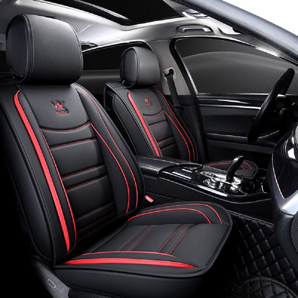 Black Leather 5 Seats Full Set Car Seat Covers B750529