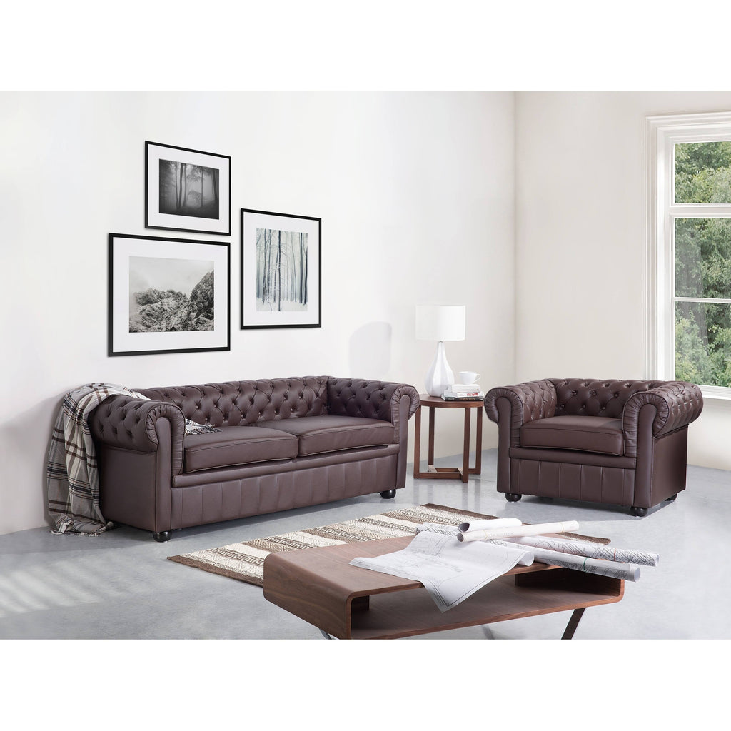 Tufted Leather Armchair Brown A3531