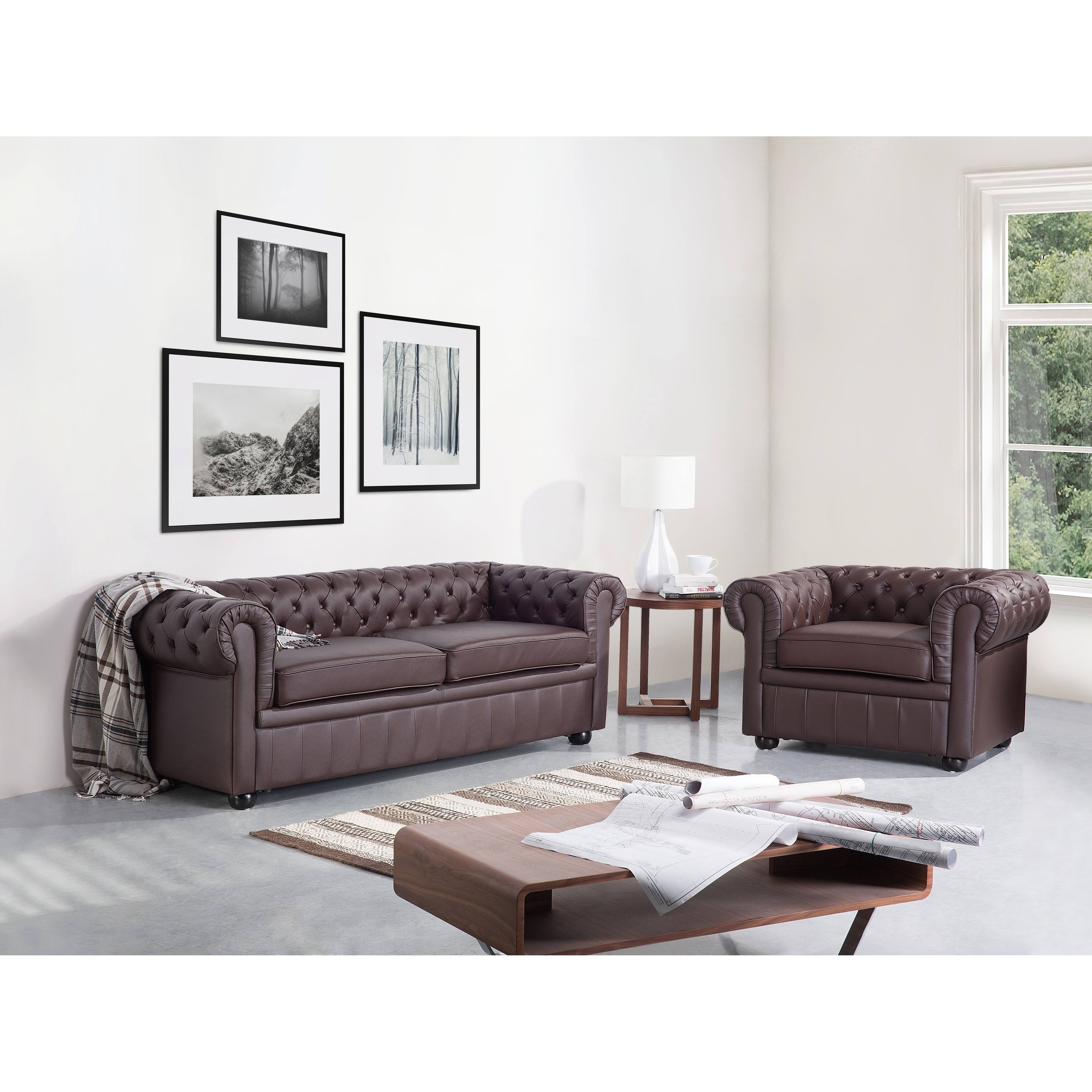 Tufted Leather Armchair Brown A3531