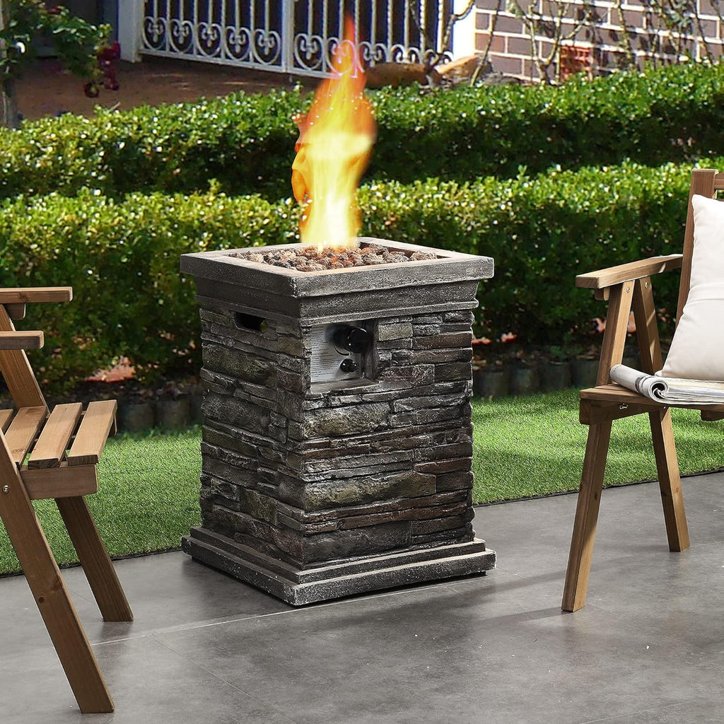 Square Propane Gas Fire Pit Table with Lava Rocks and PVC Cover U17219