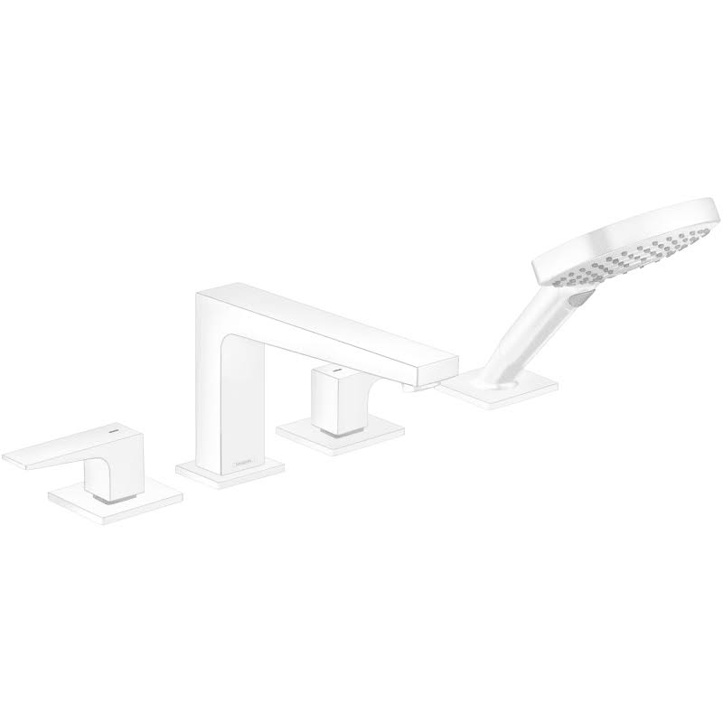 Matte White Double Handle Deck Mounted Roman Tub Faucet with Handshower B76330